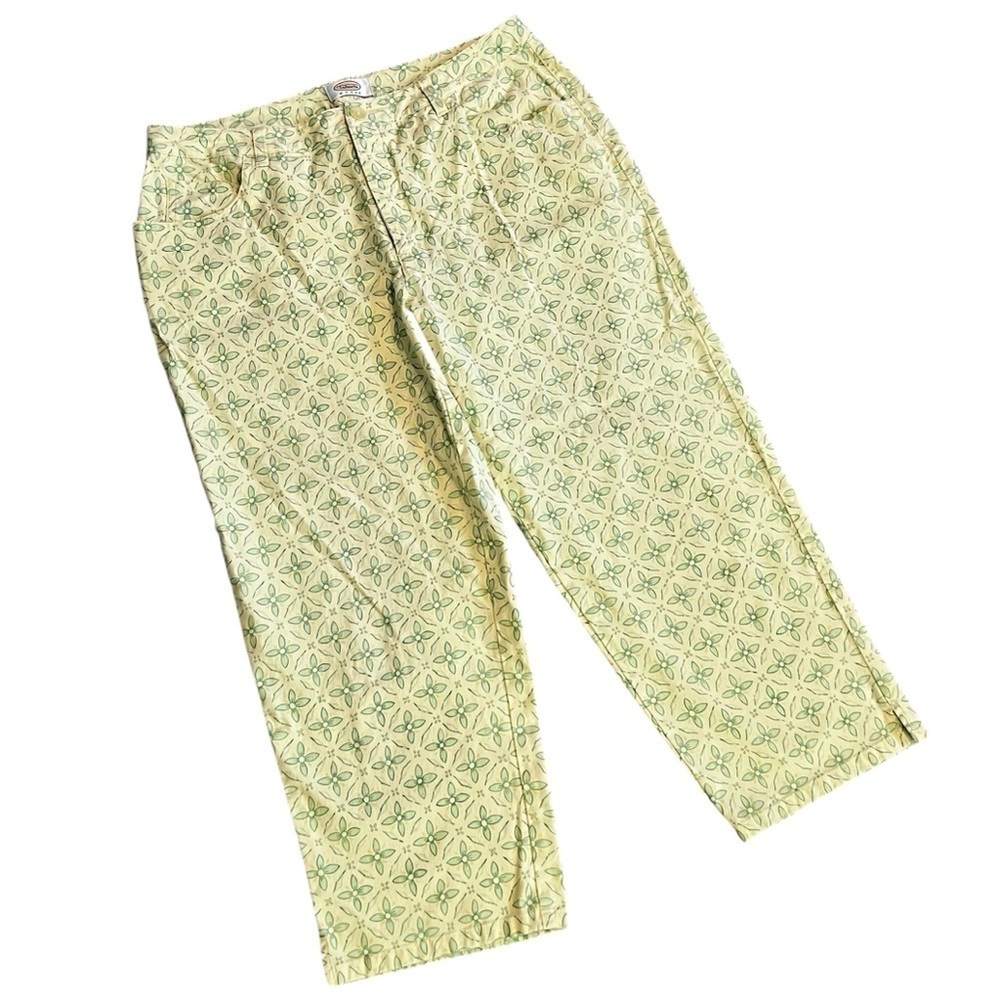 Talbots Stretch Capris Yellow Green Pattern Size 12W